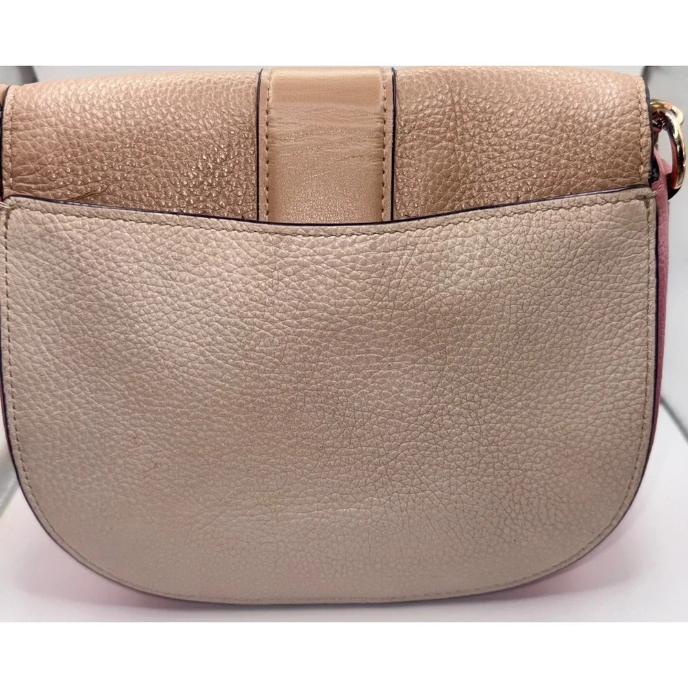 Coach Georgie Saddle Bag Colorblock Leather Crossbody Taupe Pink Cream C3593